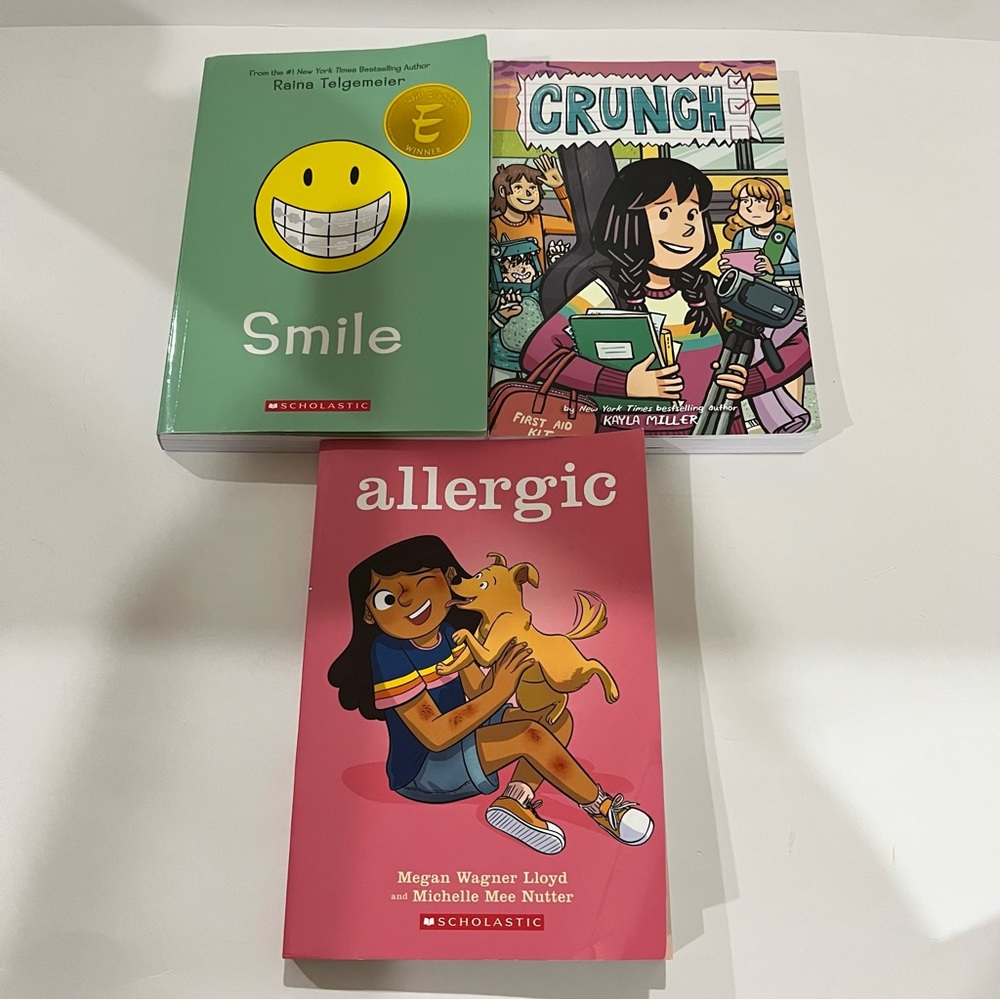 Crunch, Allergic, & Smile Books by Kayla Miller, Raina Telgemeier, Megan Wagner